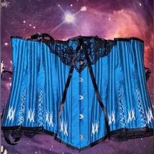 Corset Story Blue And Black Lace Tie Underbust Corset With Spiral Steel Boning